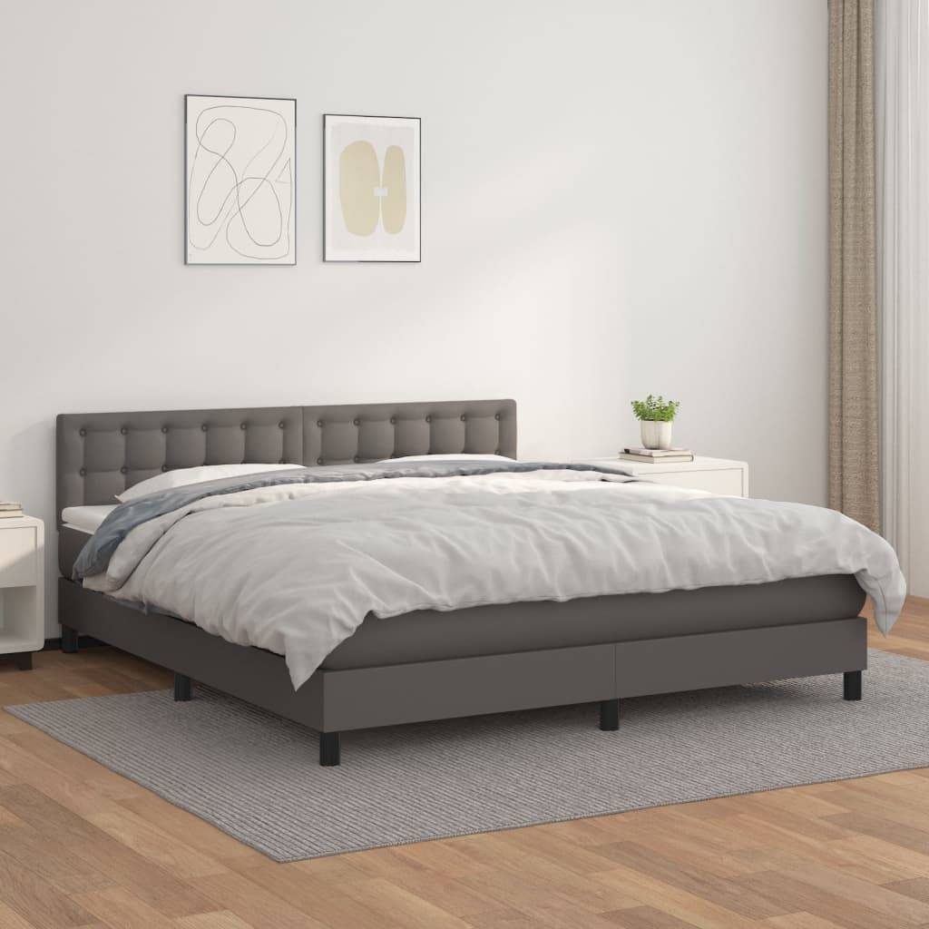 vidaXL Boxspringbett mit Matratze Grau 160x200 cm Kunstleder