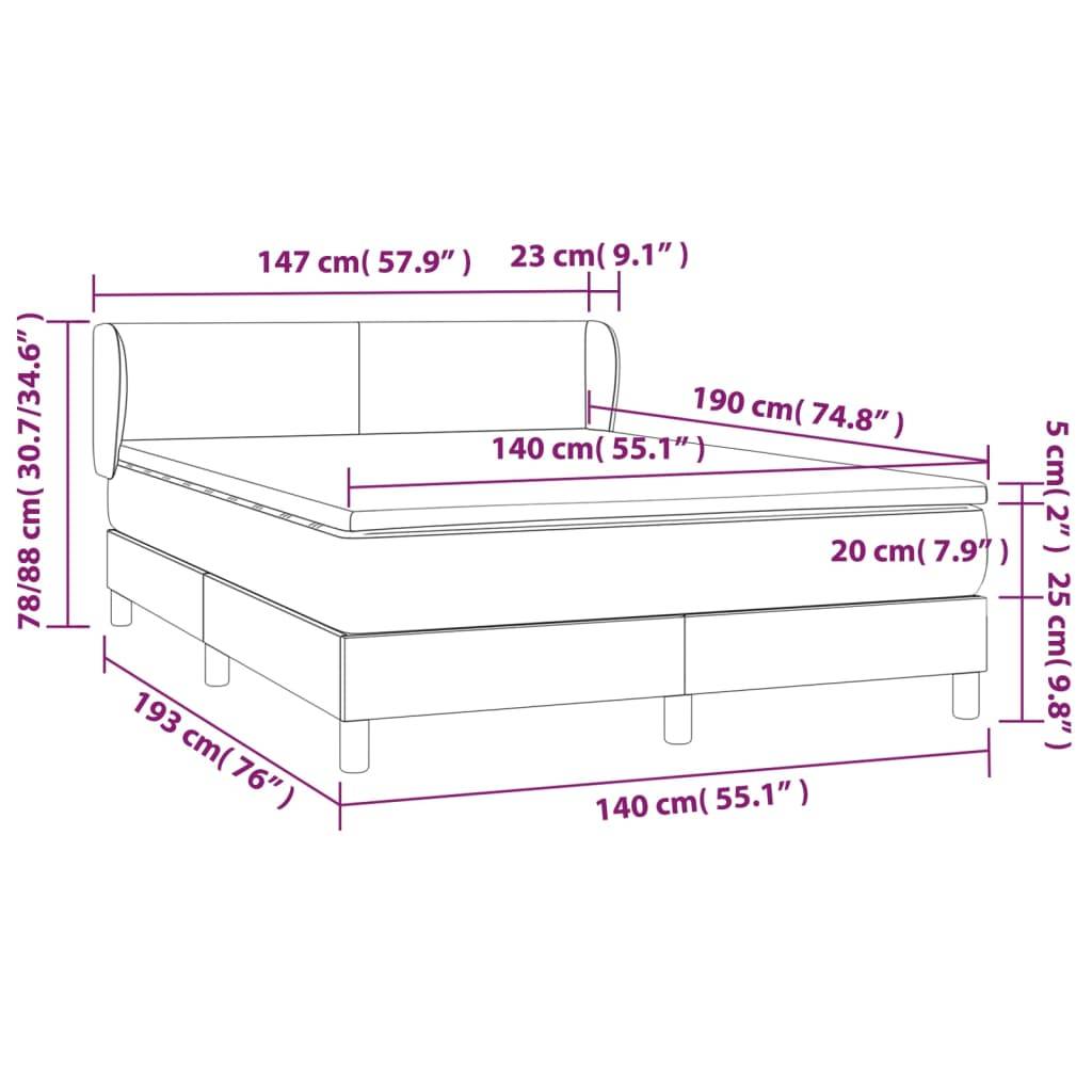 vidaXL Boxspringbett mit Matratze Schwarz 140x190 cm Stoff