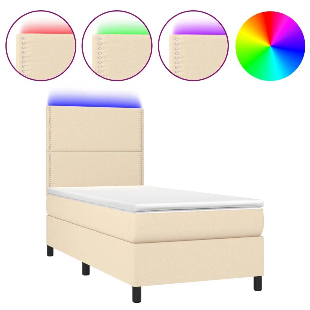 vidaXL Boxspringbett mit Matratze &amp; LED Creme 90x190 cm Stoff