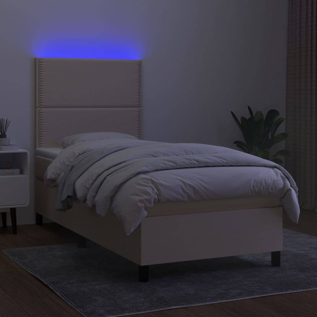 vidaXL Boxspringbett mit Matratze &amp; LED Creme 90x190 cm Stoff