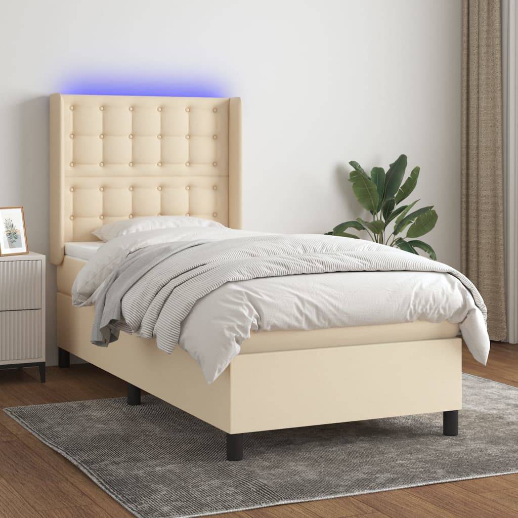 vidaXL Boxspringbett mit Matratze & LED Creme 100x200 cm Stoff