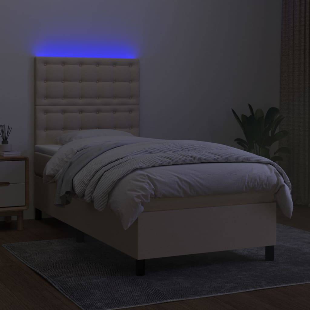 vidaXL Boxspringbett mit Matratze & LED Creme 90x190 cm Stoff