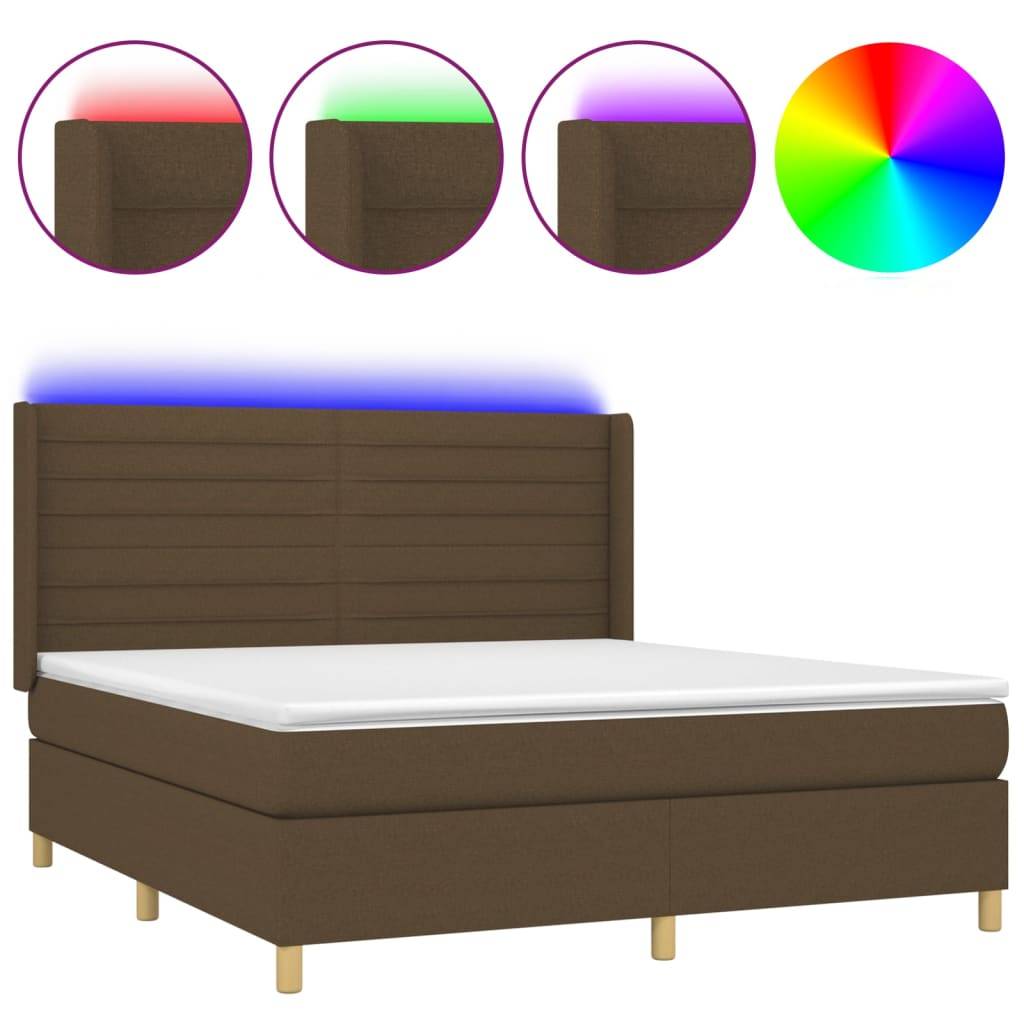 vidaXL Boxspringbett mit Matratze & LED Dunkelbraun 160x200 cm Stoff