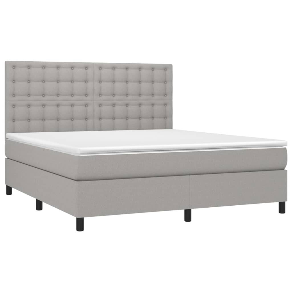 vidaXL Boxspringbett mit Matratze &amp; LED Hellgrau 160x200 cm Stoff