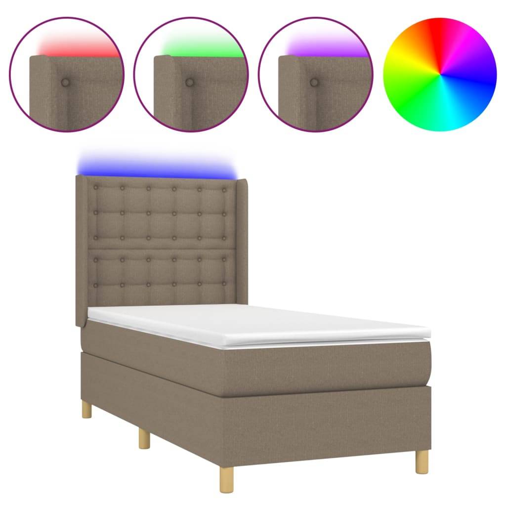 vidaXL Boxspringbett mit Matratze &amp; LED Taupe 100x200 cm Stoff