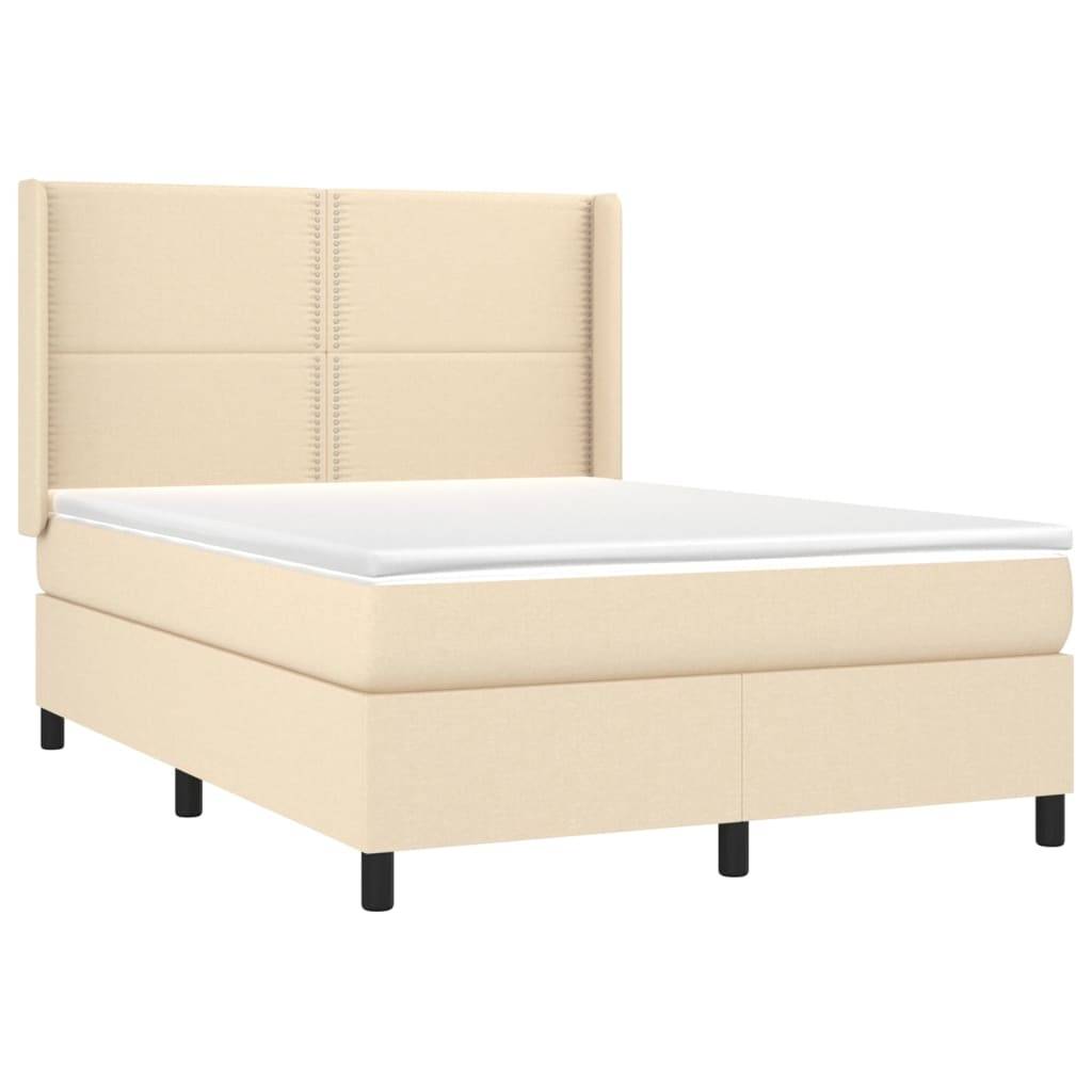 vidaXL Boxspringbett mit Matratze & LED Creme 140x190 cm Stoff
