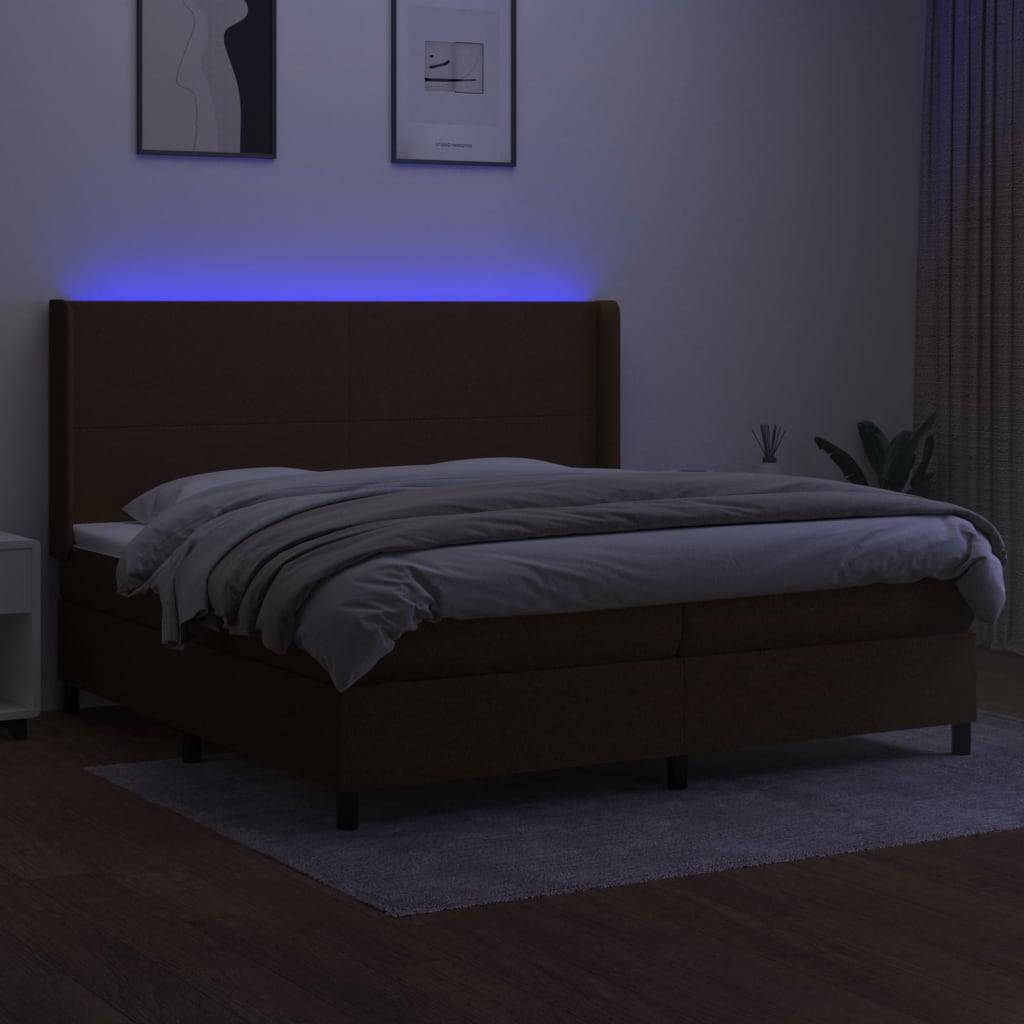 vidaXL Boxspringbett mit Matratze & LED Dunkelbraun 200x200 cm Stoff