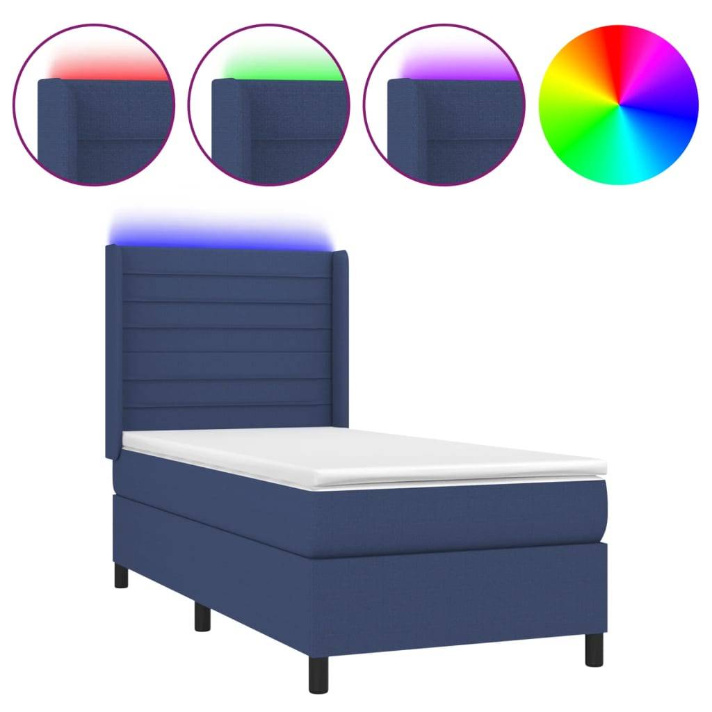 vidaXL Boxspringbett mit Matratze & LED Blau 90x200 cm Stoff