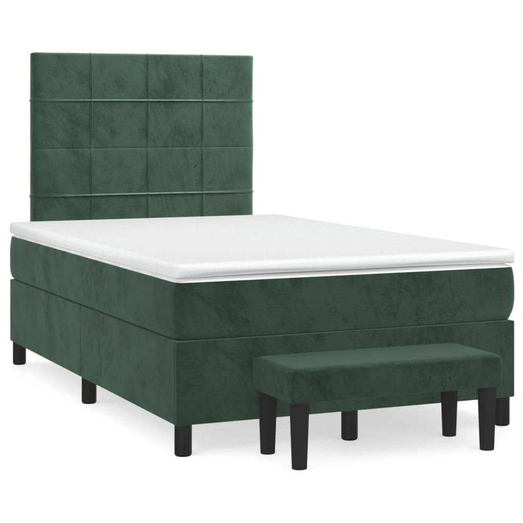 vidaXL Boxspringbett mit Matratze Dunkelgrün 120x190 cm Samt