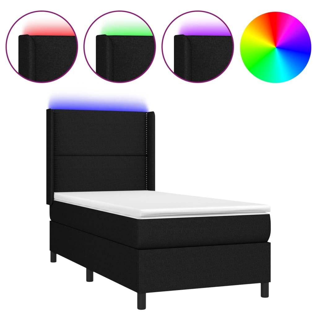 vidaXL Boxspringbett mit Matratze & LED Schwarz 90x200 cm Stoff
