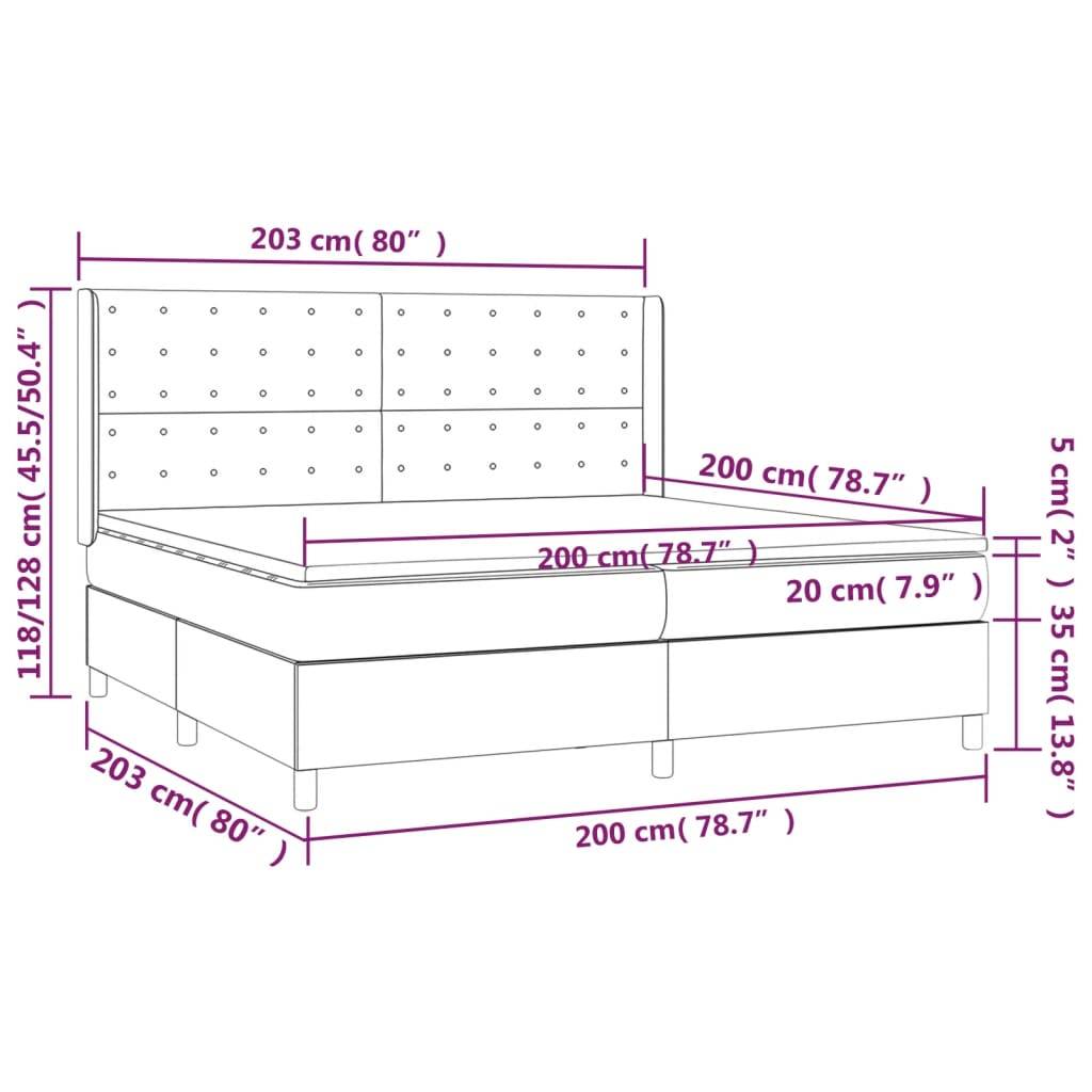 vidaXL Boxspringbett mit Matratze & LED Dunkelgrau 200x200 cm Samt