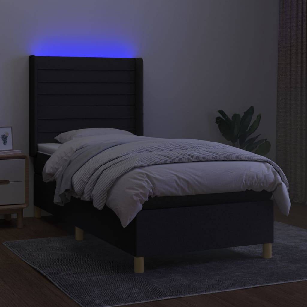 vidaXL Boxspringbett mit Matratze & LED Schwarz 80x200 cm Stoff