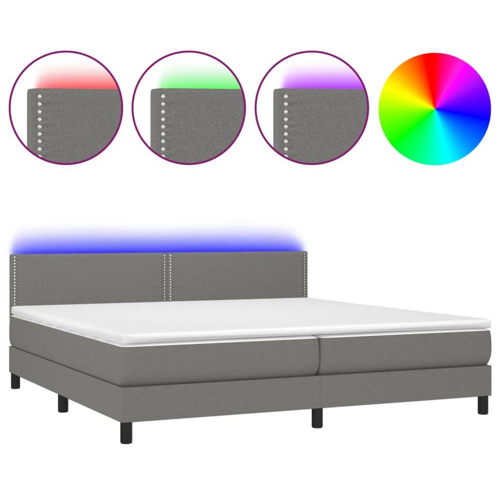 vidaXL Boxspringbett mit Matratze & LED Dunkelgrau 200x200 cm Stoff