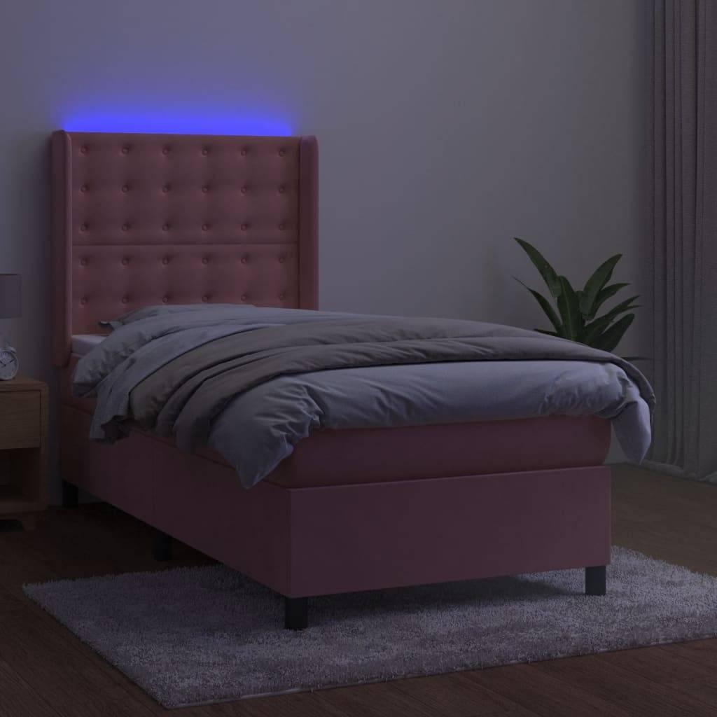 vidaXL Boxspringbett mit Matratze &amp; LED Rosa 100x200 cm Samt