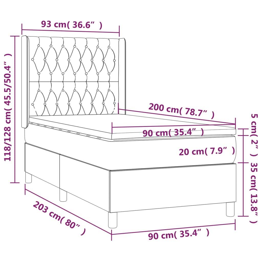 vidaXL Boxspringbett mit Matratze & LED Hellgrau 90x200 cm Stoff