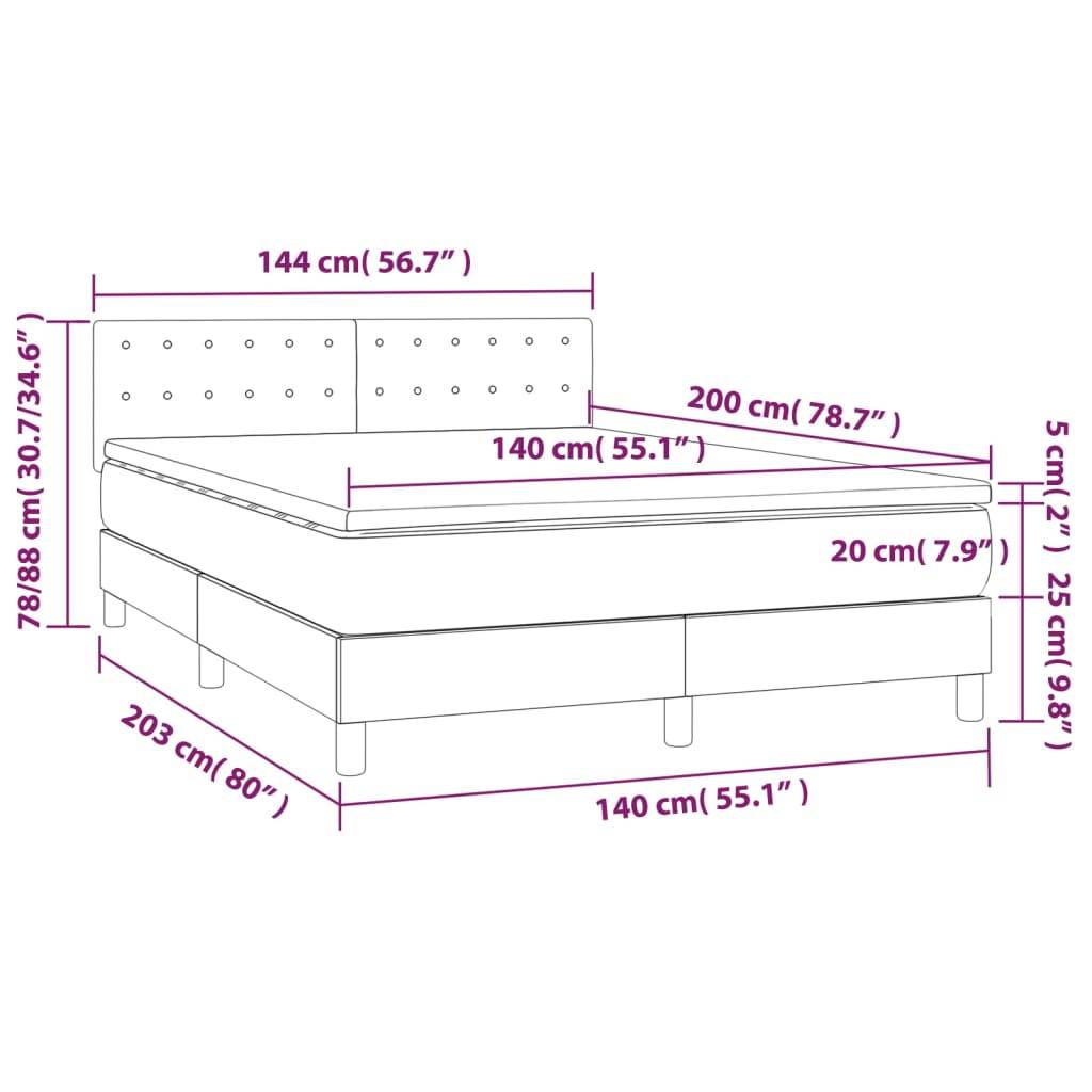 vidaXL Boxspringbett mit Matratze & LED Hellgrau 140x200 cm Stoff