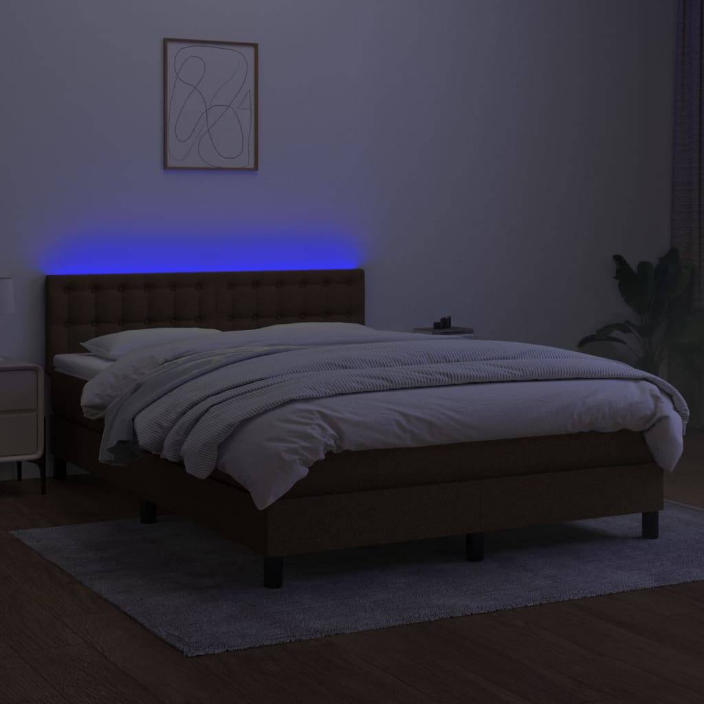 vidaXL Boxspringbett mit Matratze & LED Dunkelbraun 140x200 cm Stoff