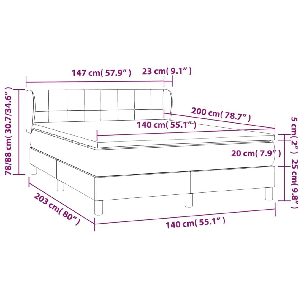 vidaXL Boxspringbett mit Matratze Dunkelbraun 140x200 cm Stoff
