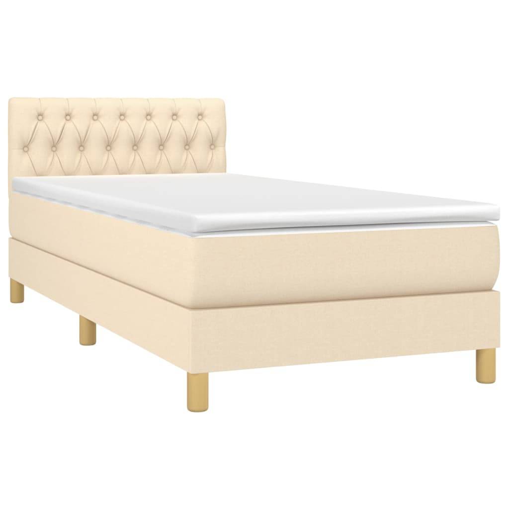 vidaXL Boxspringbett mit Matratze & LED Creme 90x190 cm Stoff