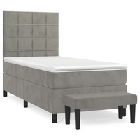 vidaXL Boxspringbett mit Matratze Hellgrau 100x200 cm Samt vidaXL Boxspringbett mit Matratze Hellgrau 100x200 cm Samt