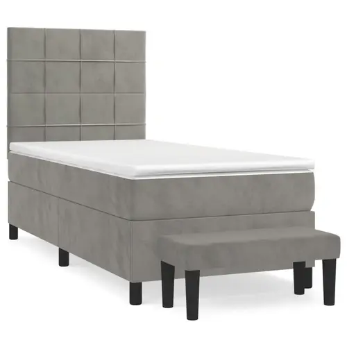 vidaXL Boxspringbett mit Matratze Hellgrau 100x200 cm Samt vidaXL Boxspringbett mit Matratze Hellgrau 100x200 cm Samt