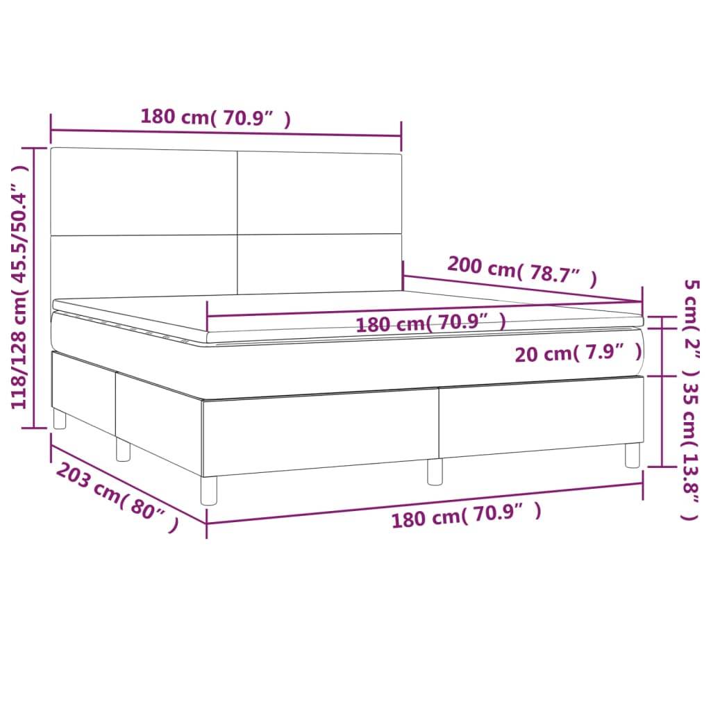 vidaXL Boxspringbett mit Matratze & LED Creme 180x200 cm Stoff