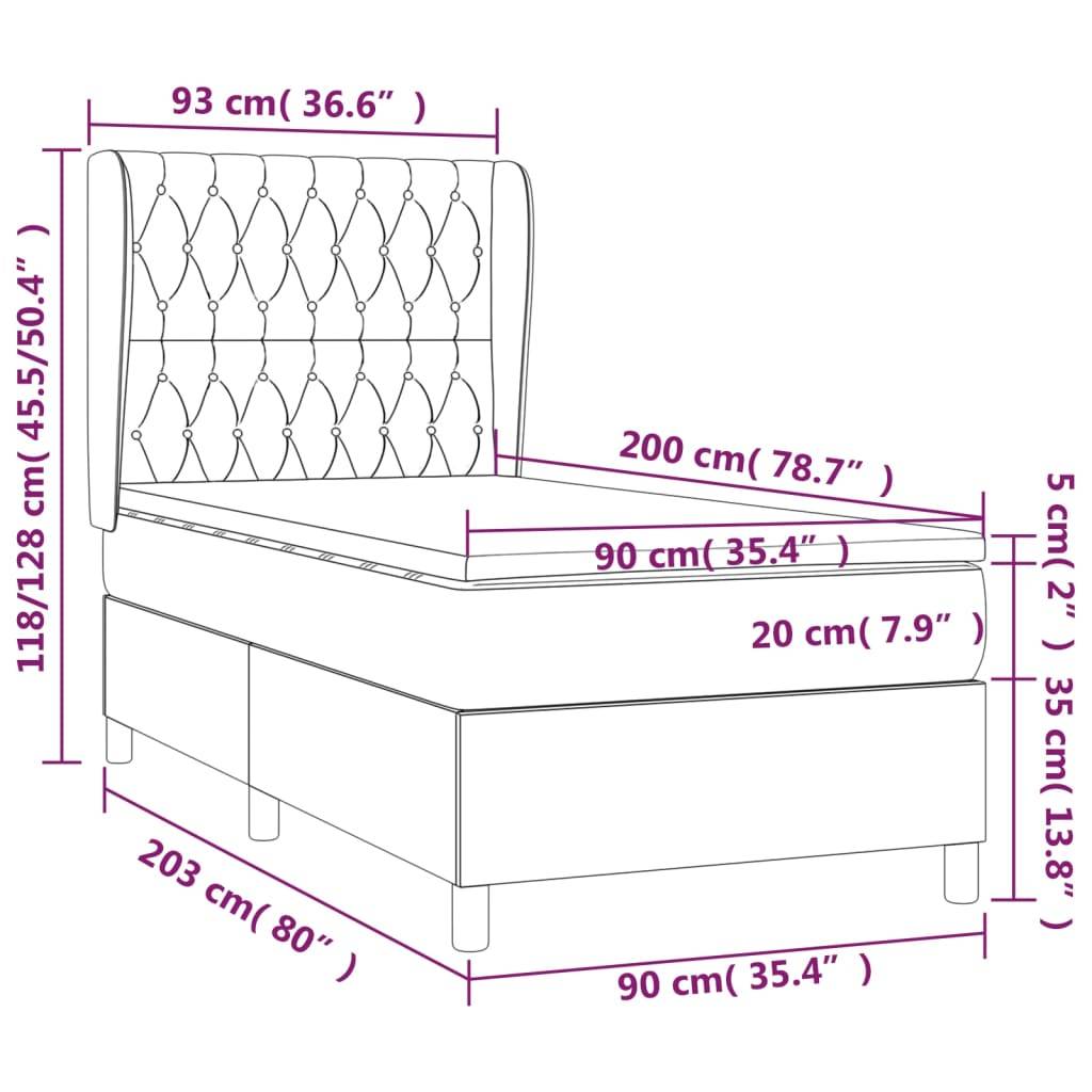 vidaXL Boxspringbett mit Matratze Creme 90x200 cm Stoff
