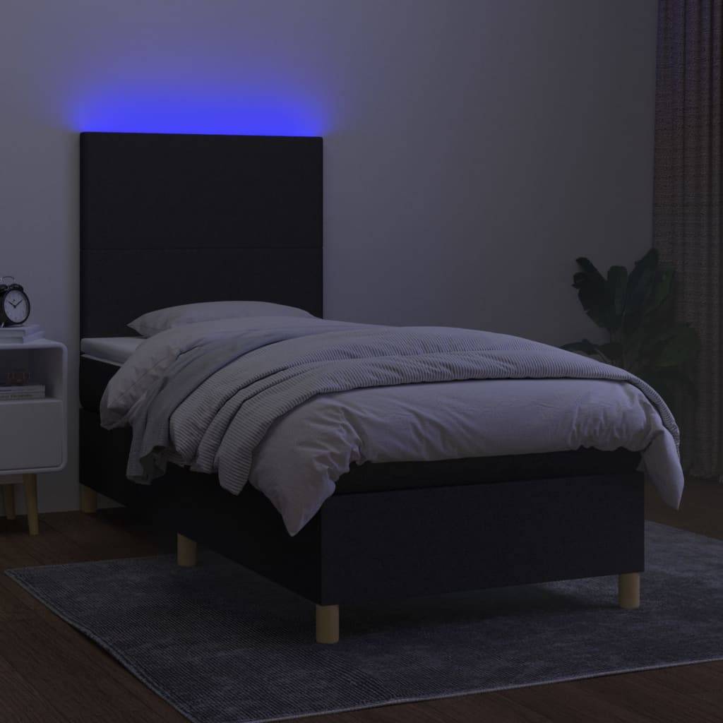 vidaXL Boxspringbett mit Matratze & LED Schwarz 100x200 cm Stoff