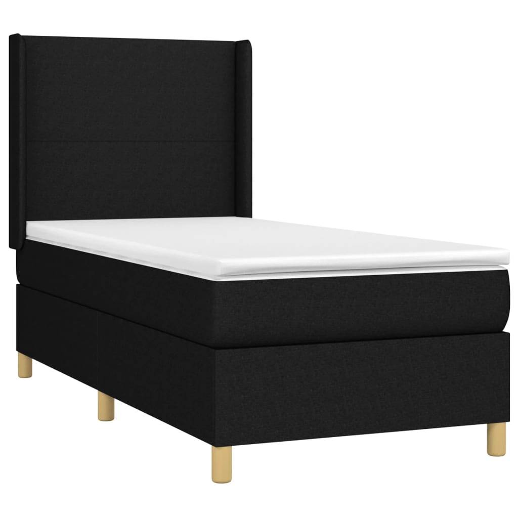 vidaXL Boxspringbett mit Matratze & LED Schwarz 90x200 cm Stoff