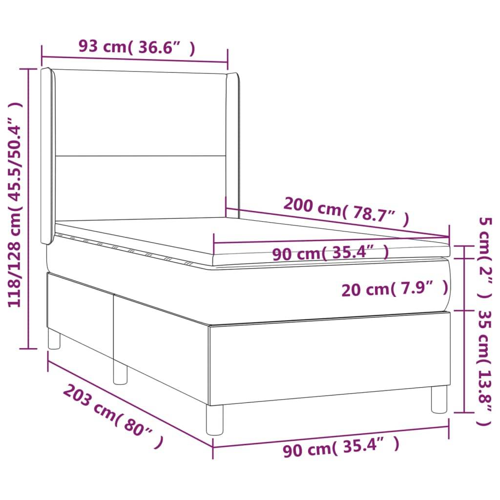 vidaXL Boxspringbett mit Matratze & LED Schwarz 90x200 cm Kunstleder