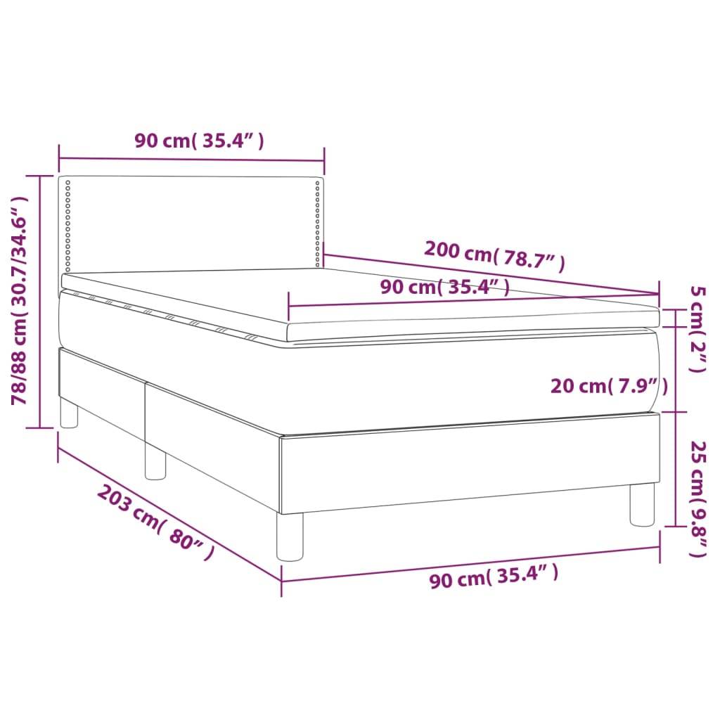 vidaXL Boxspringbett mit Matratze & LED Schwarz 90x200 cm Stoff