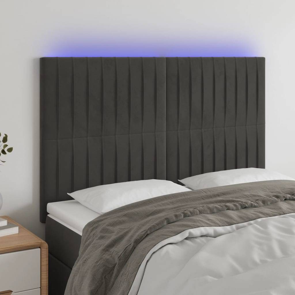 vidaXL LED Kopfteil Dunkelgrau 144x5x118/128 cm Samt