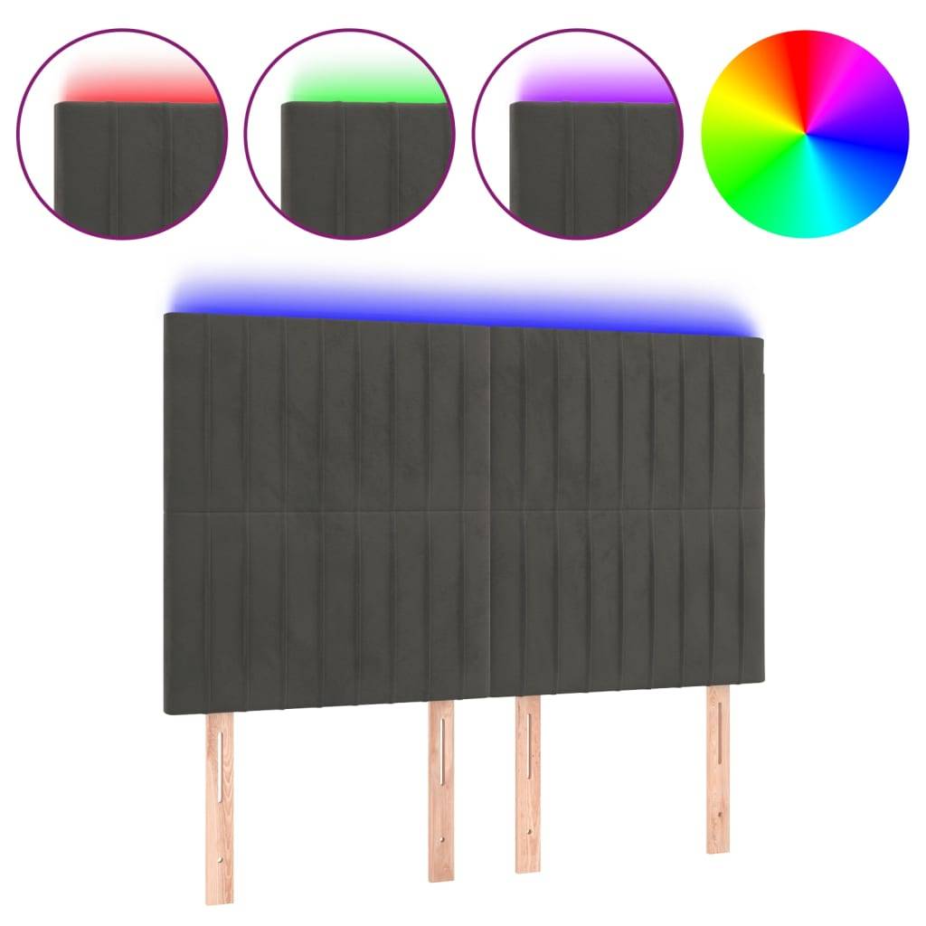 vidaXL LED Kopfteil Dunkelgrau 144x5x118/128 cm Samt