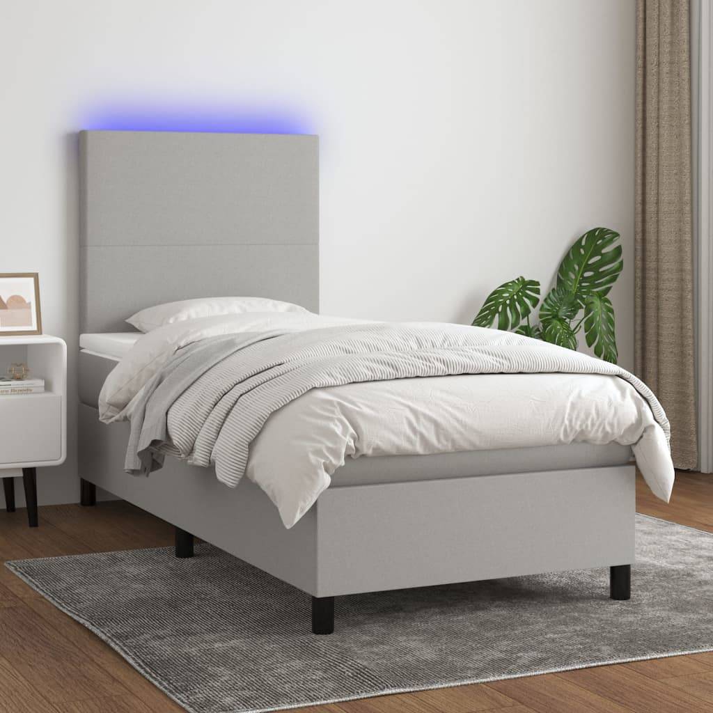 vidaXL Boxspringbett mit Matratze & LED Hellgrau 90x190 cm Stoff