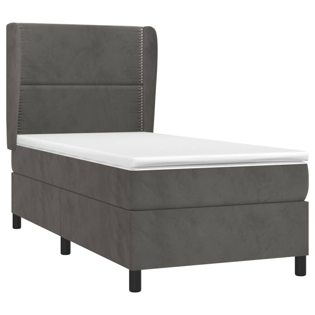 vidaXL Boxspringbett mit Matratze Dunkelgrau 90x200 cm Samt