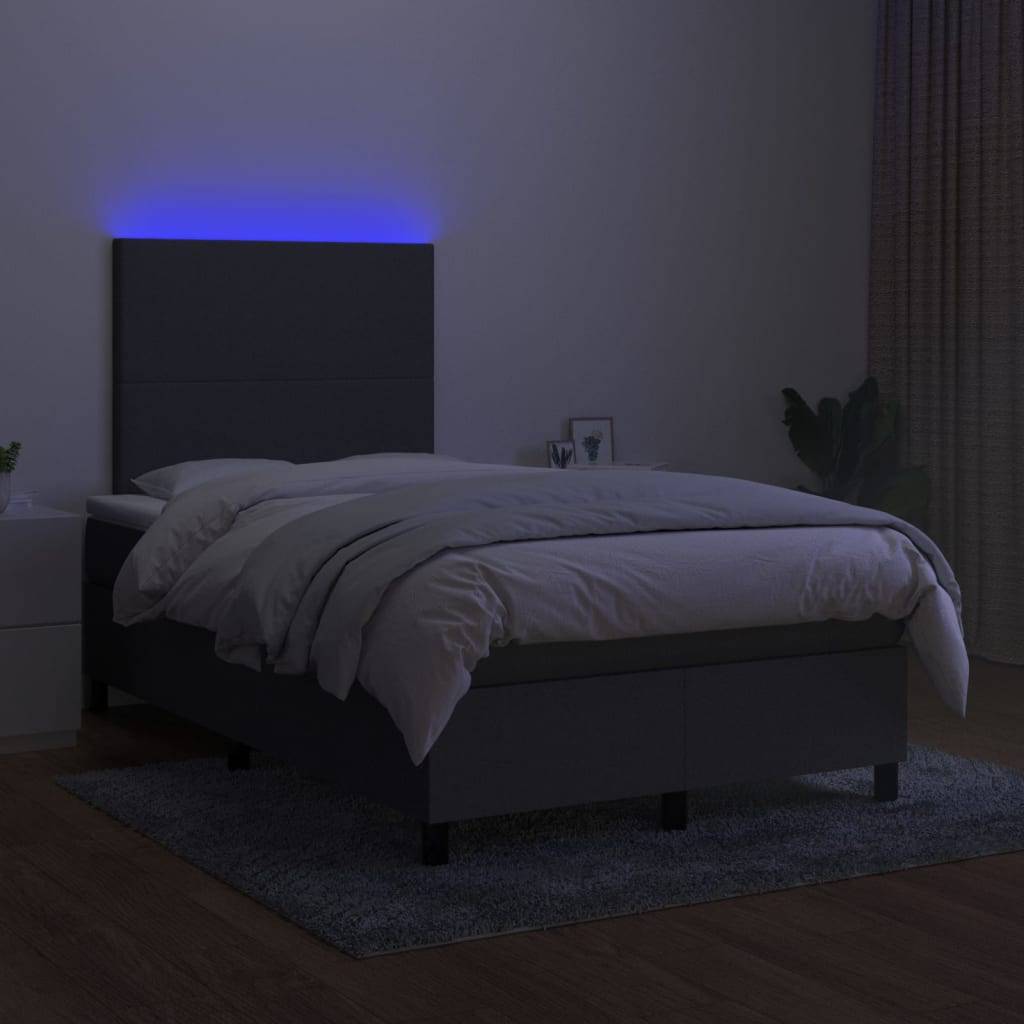 vidaXL Boxspringbett mit Matratze & LED Dunkelgrau 120x200 cm Stoff