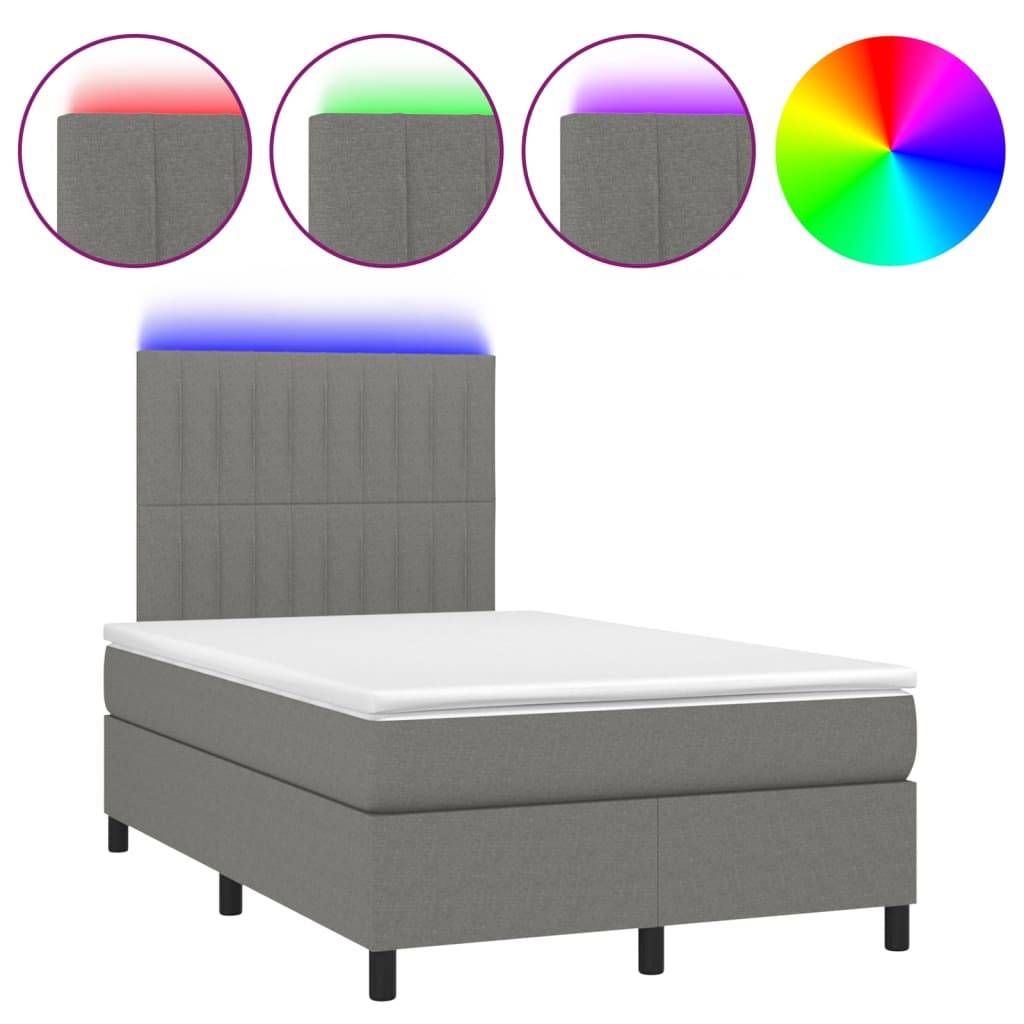 vidaXL Boxspringbett mit Matratze & LED Dunkelgrau 120x200 cm Stoff