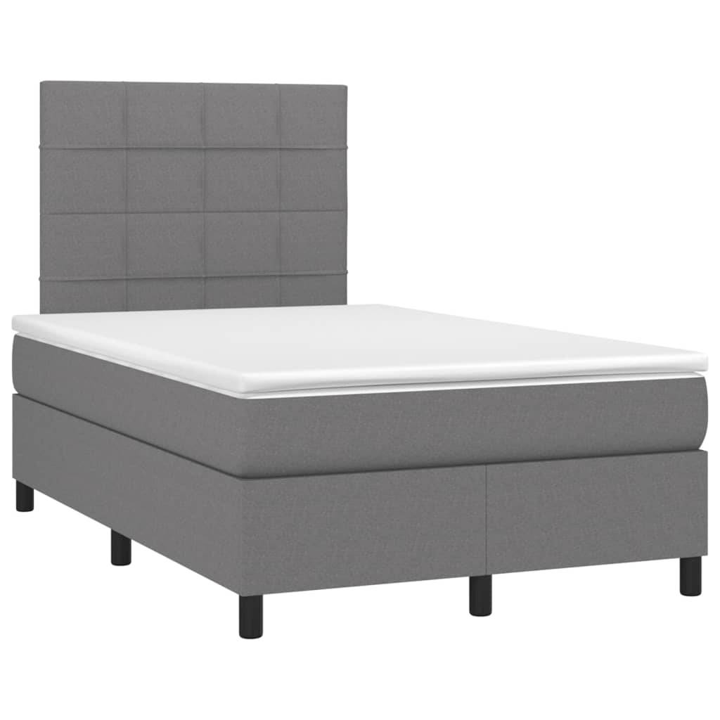 vidaXL Boxspringbett mit Matratze & LED Dunkelgrau 120x200 cm Stoff