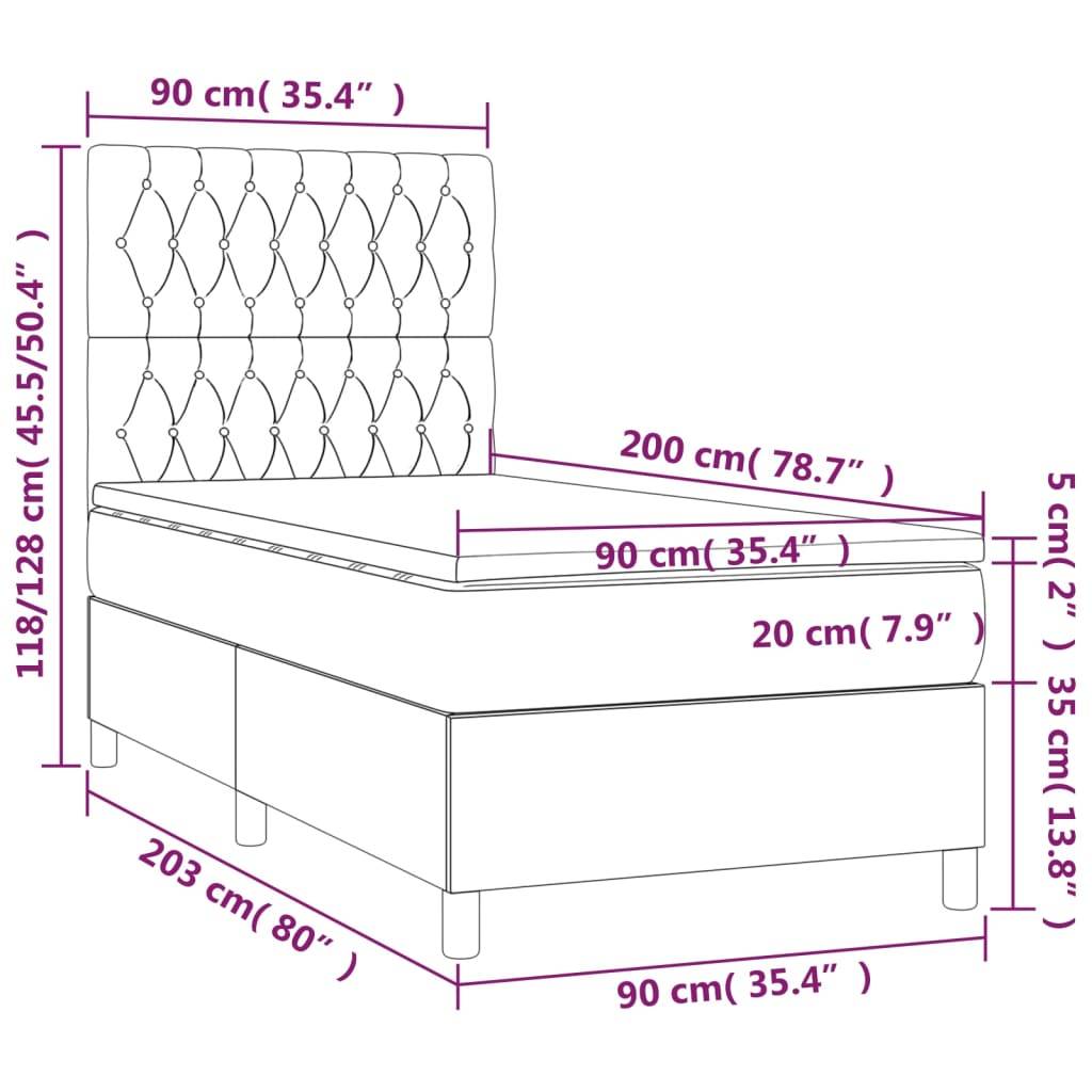 vidaXL Boxspringbett mit Matratze & LED Dunkelbraun 90x200 cm Stoff