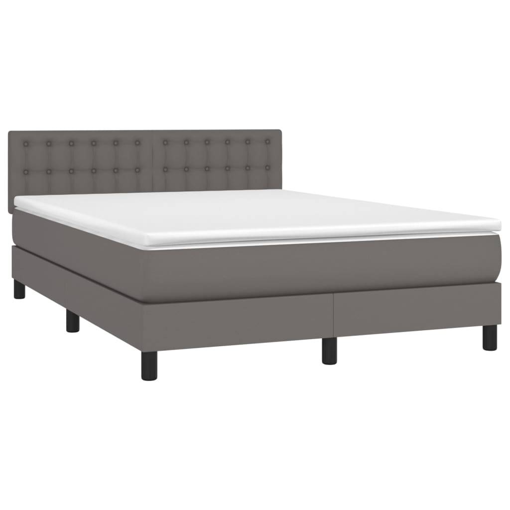 vidaXL Boxspringbett mit Matratze & LED Grau 140x200 cm Kunstleder