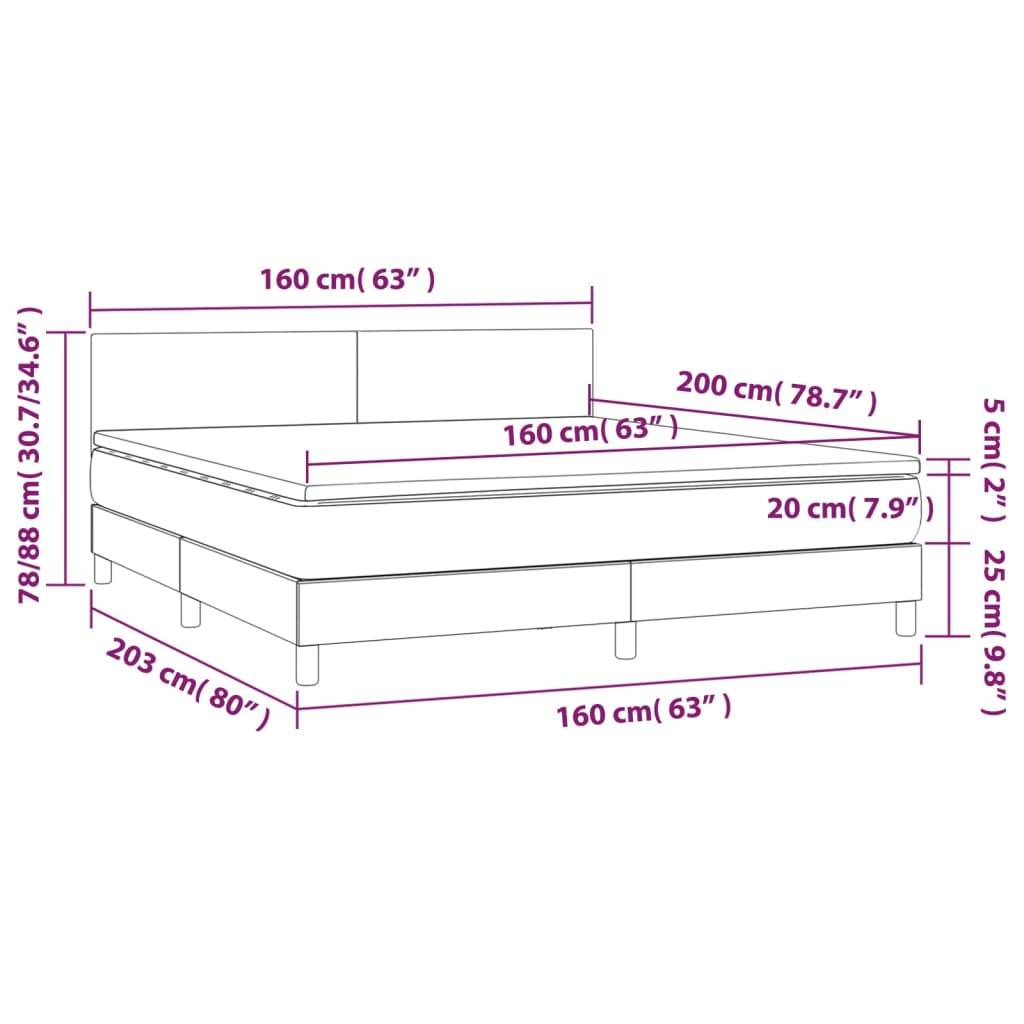 vidaXL Boxspringbett mit Matratze Dunkelgrau 160x200 cm Stoff