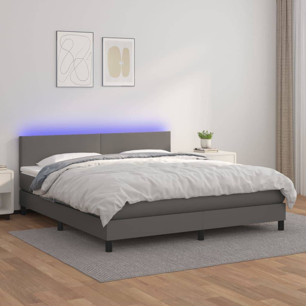vidaXL Boxspringbett mit Matratze & LED Grau 180x200 cm Kunstleder
