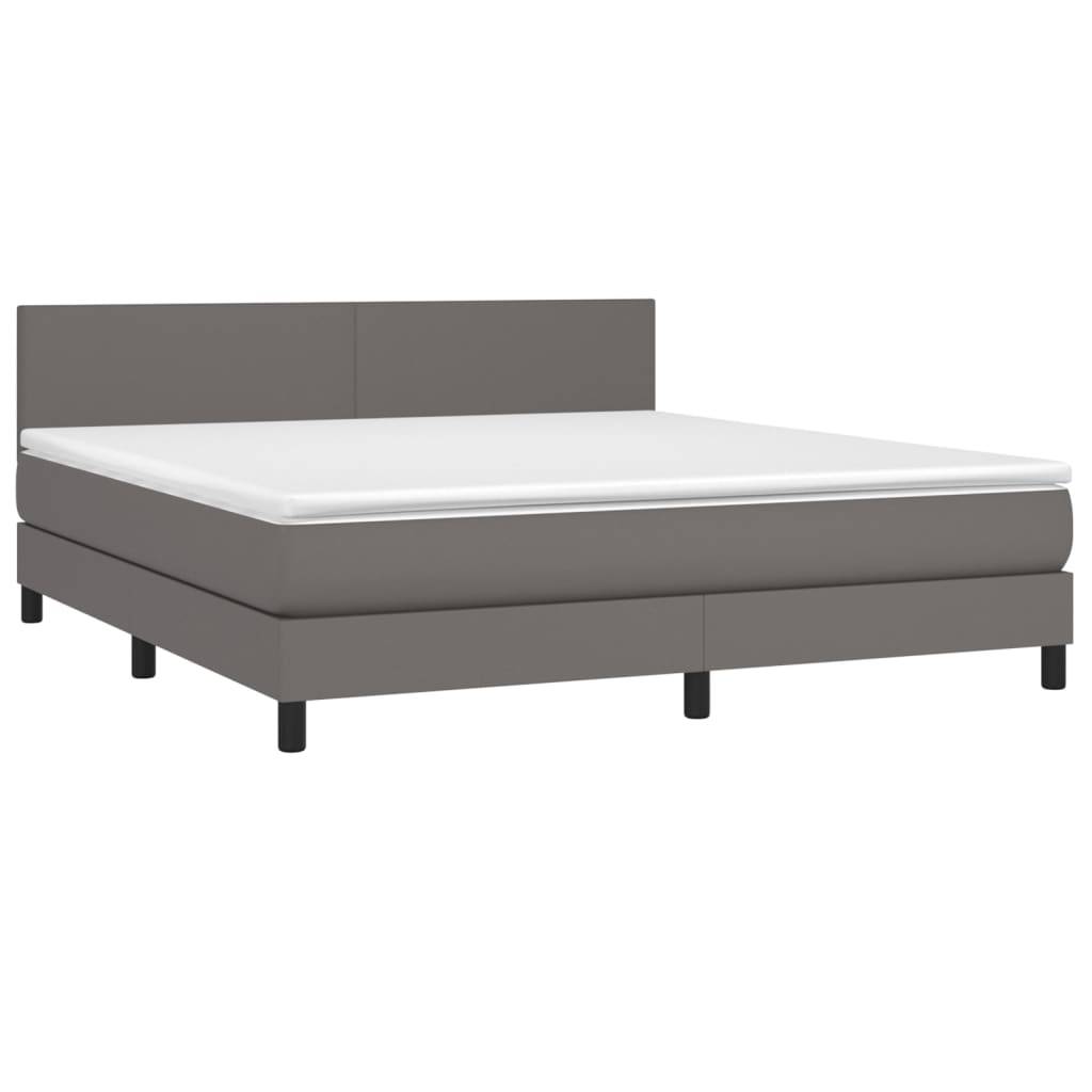 vidaXL Boxspringbett mit Matratze & LED Grau 180x200 cm Kunstleder