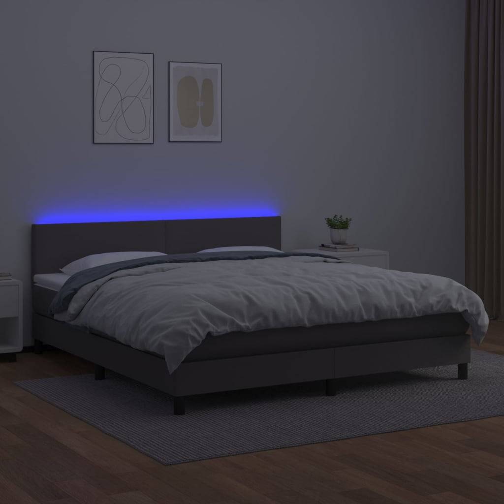 vidaXL Boxspringbett mit Matratze & LED Grau 180x200 cm Kunstleder