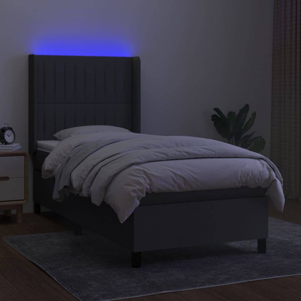 vidaXL Boxspringbett mit Matratze & LED Dunkelgrau 90x200 cm Stoff