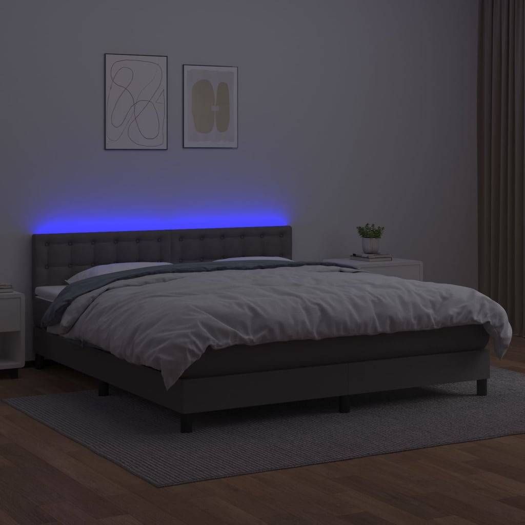 vidaXL Boxspringbett mit Matratze &amp; LED Grau 160x200 cm Kunstleder
