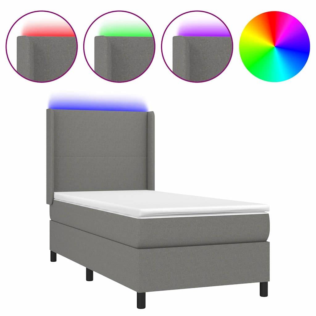 vidaXL Boxspringbett mit Matratze & LED Dunkelgrau 80x200 cm Stoff