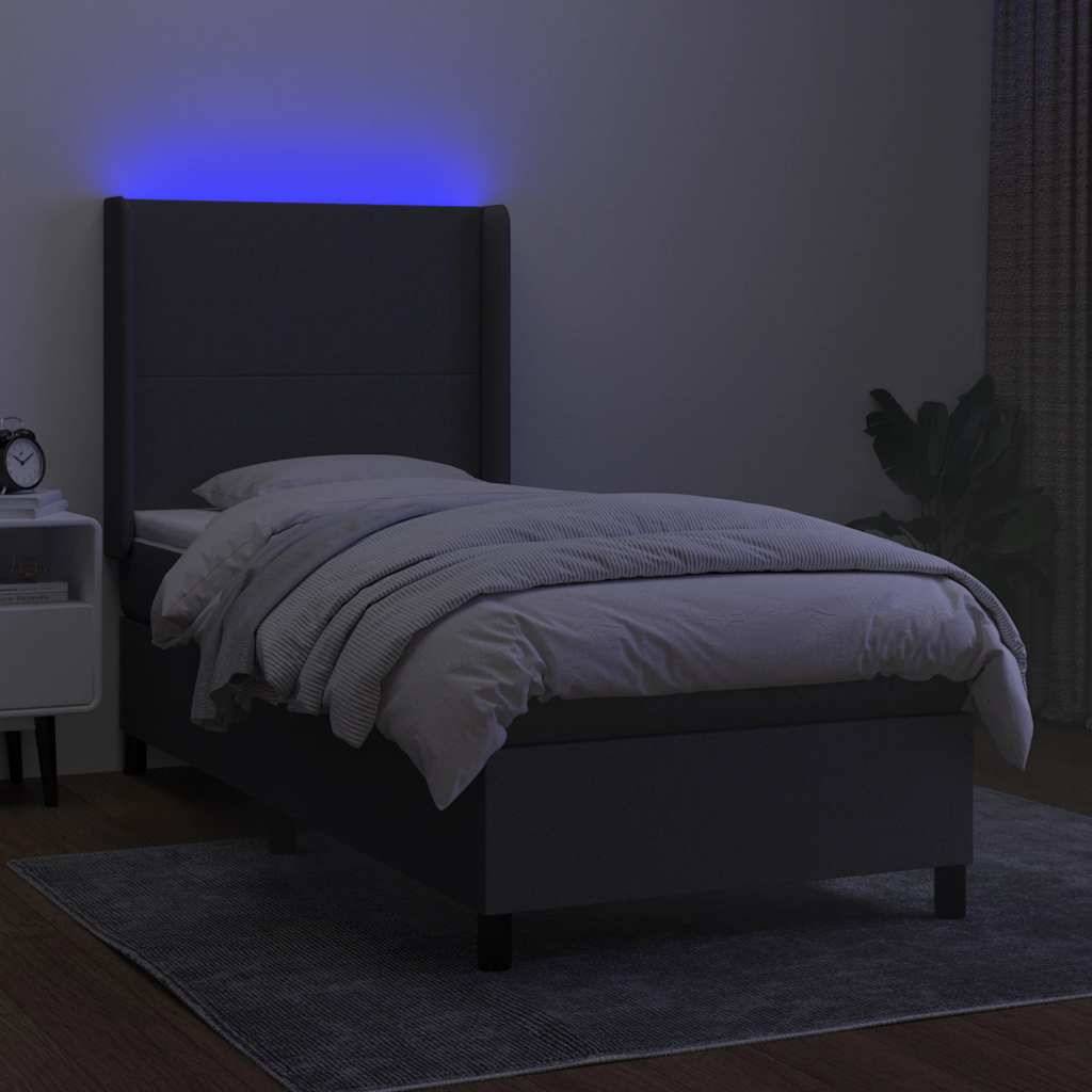 vidaXL Boxspringbett mit Matratze & LED Dunkelgrau 80x200 cm Stoff