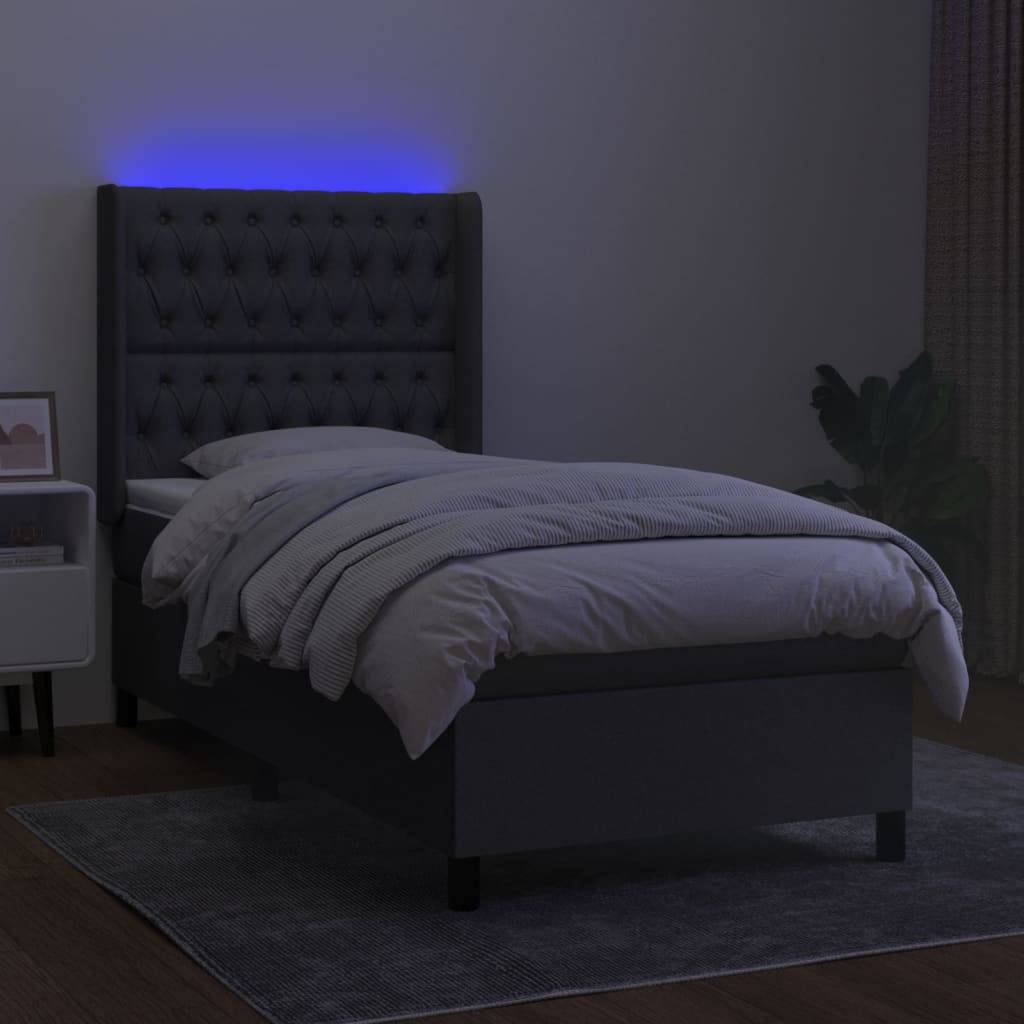 vidaXL Boxspringbett mit Matratze & LED Dunkelgrau 100x200 cm Stoff