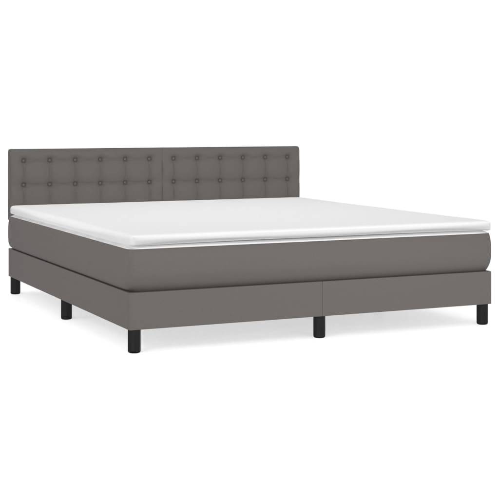 vidaXL Boxspringbett mit Matratze Grau 160x200 cm Kunstleder